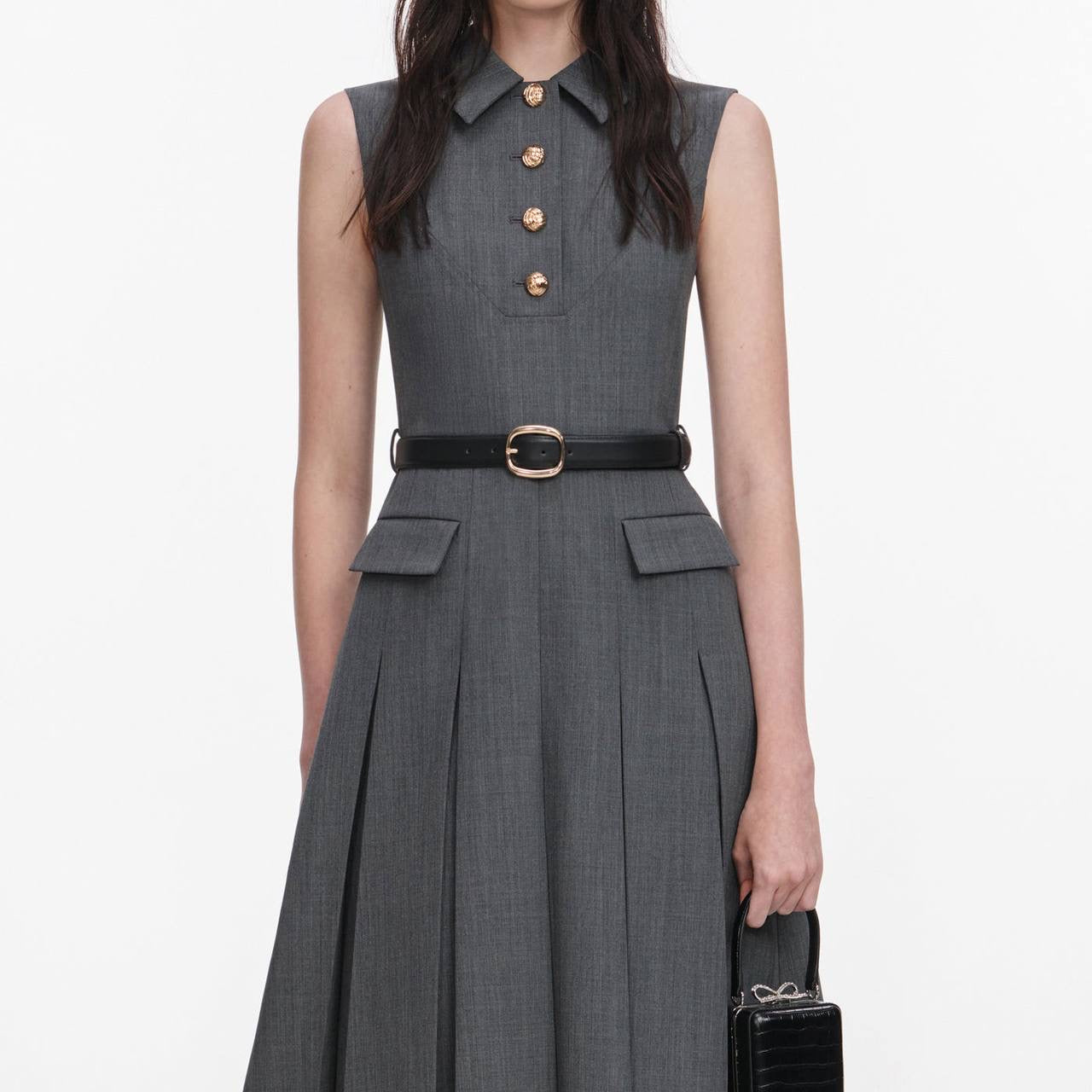 SP Grey Tailored Pleated Midi Dress