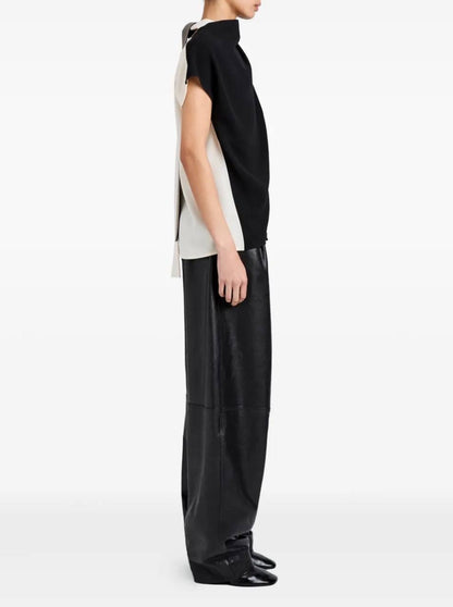 PS Elsa Asymmetric Crepe Cap Sleeve Color Block Top
