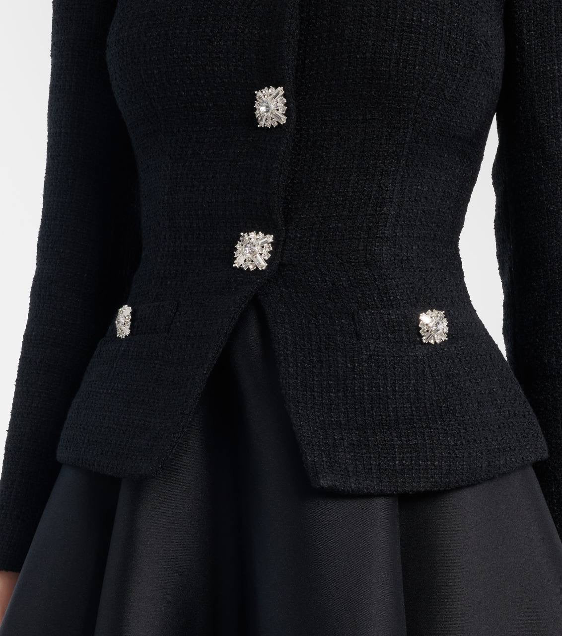 SP Black Boucle Taffeta Long Sleeved Midi Dress