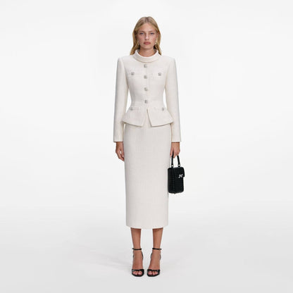 SP Cream Boucle Tailored Peplum Midi Dress