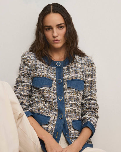 VB Ainslie Tweed Cotton-Blend Jacket w Denim Contrast Trim