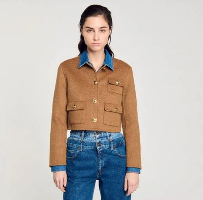 SD Cropped Button-Down Felted Wool-Blend Jacket