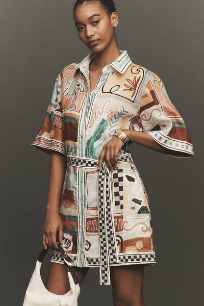 ALM Michelle Linen Mini Shirt Dress