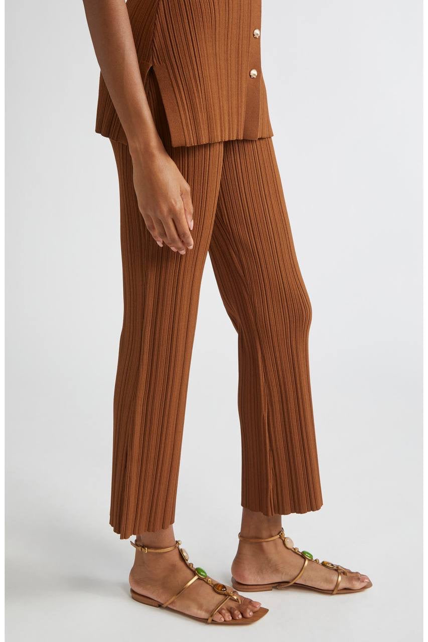 VB Dax Seashell Knit Vest | Massaro Pants | Viscose-blend Dark Whiskey Set