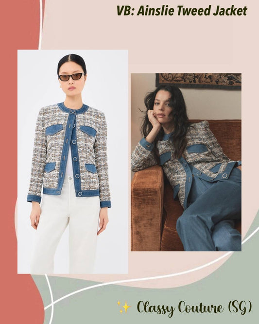 VB Ainslie Tweed Cotton-Blend Jacket w Denim Contrast Trim