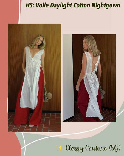 HS Voile Daylight Cotton Nightgown Shirtdress Midi Top