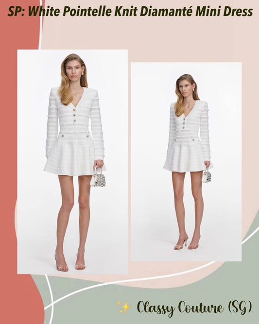 SP White Pointelle Knit Diamanté Mini Dress
