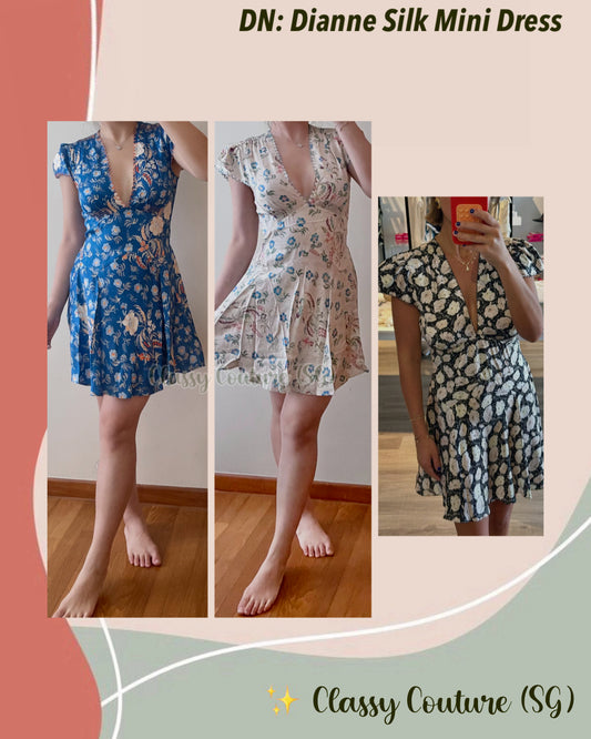 3 Colors! DN Dianne Silk-satin V-Neck Mini Dress