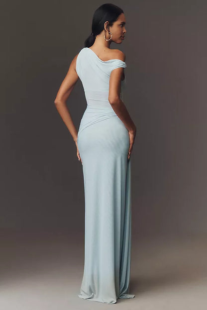 5 Colors! MS Sisal Asymmetric Mesh Maxi Dress