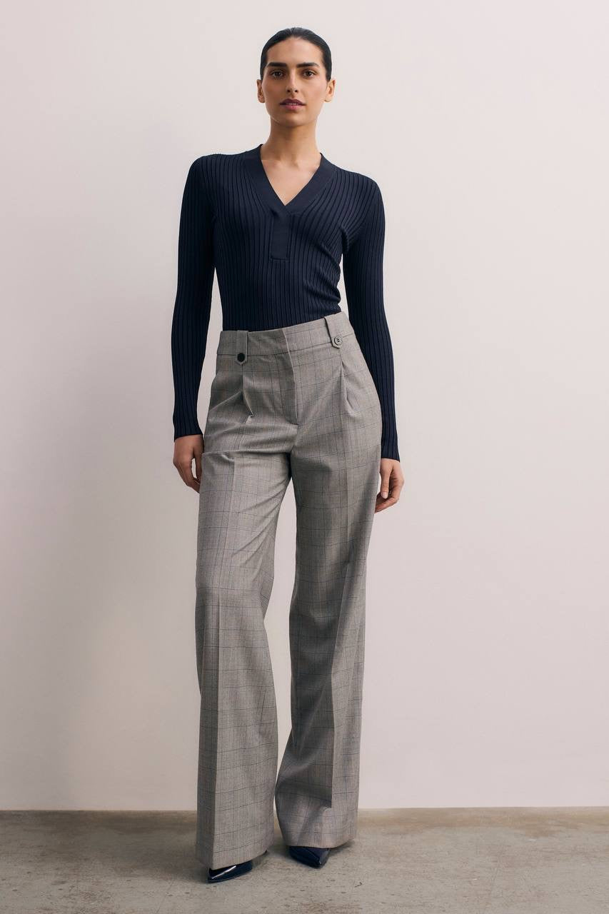 TF Orsett Viscose-blend Stretch Knit Long Sleeve Top in Navy blue
