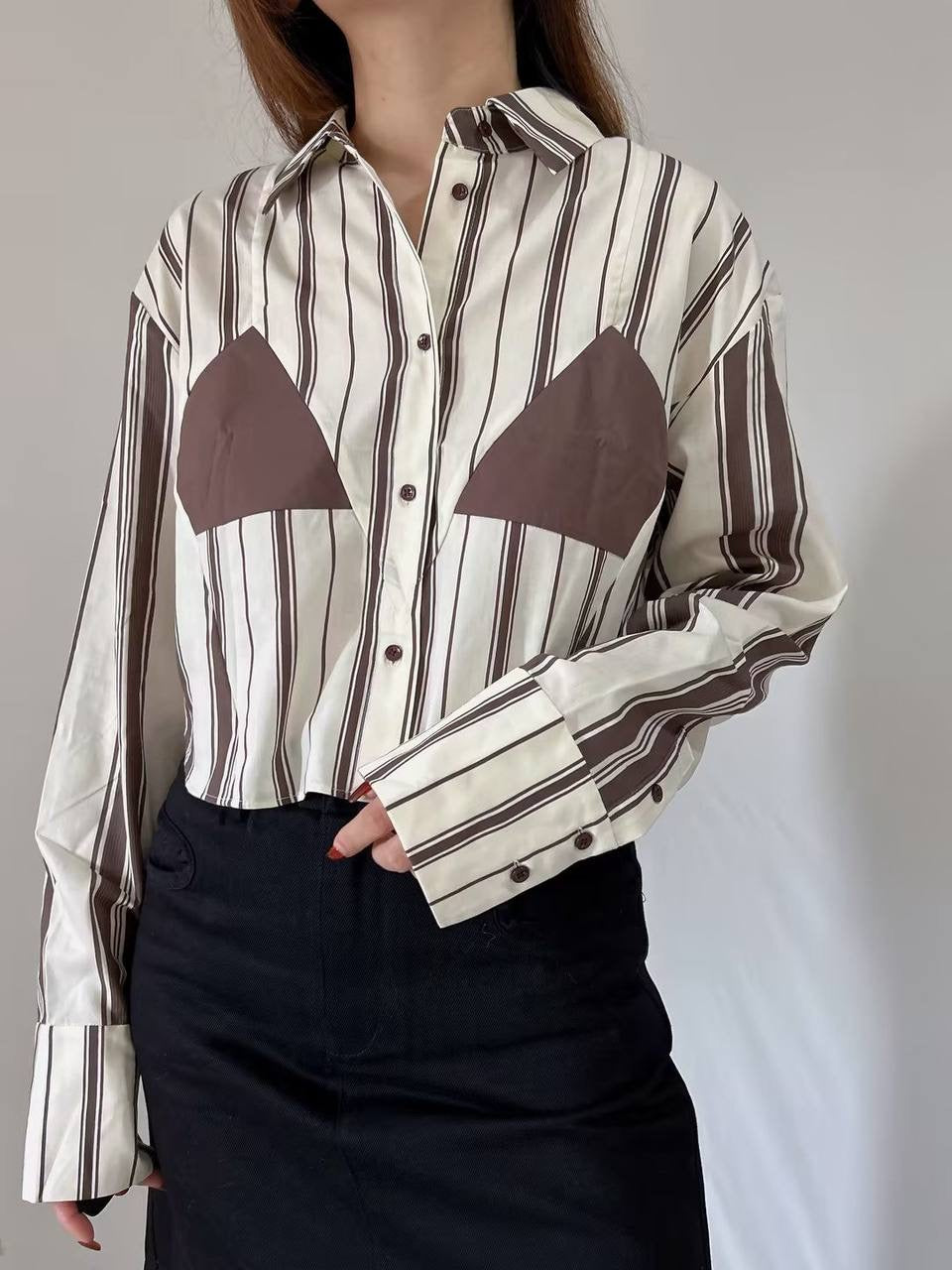 STL Cannoli Striped Cropped Long Sleeved Shirt