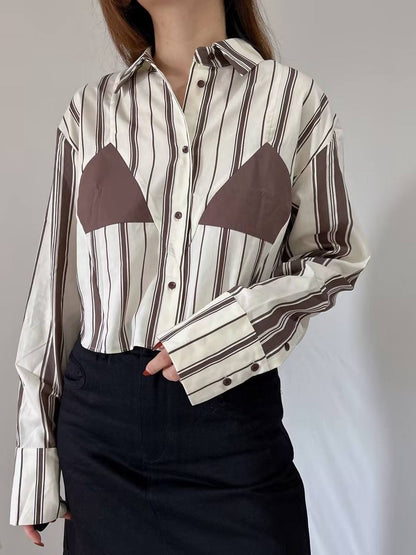 STL Cannoli Striped Cropped Long Sleeved Shirt