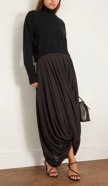 Tot Cocoon Lyocell-Cotton Draped Maxi Skirt