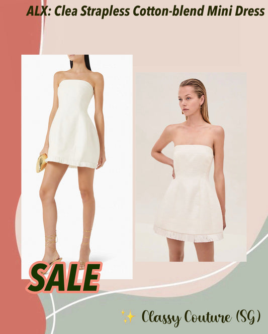 SALE! ALX Clea Strapless Fringe-trim Cotton-blend Mini Dress