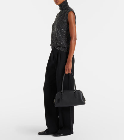 TR E/W India Grained Calfskin Leather Bowling Shoulder Bag