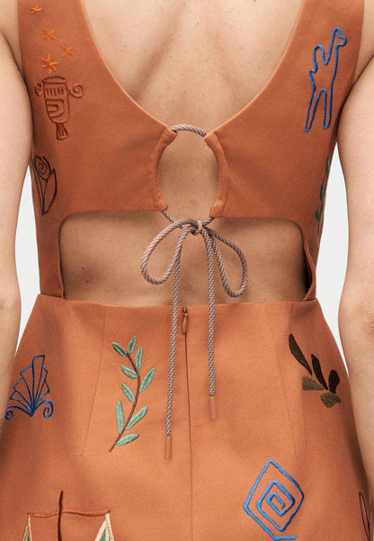 ALM Dusty Embroidered Cut Out Cotton Mini Dress In Orange