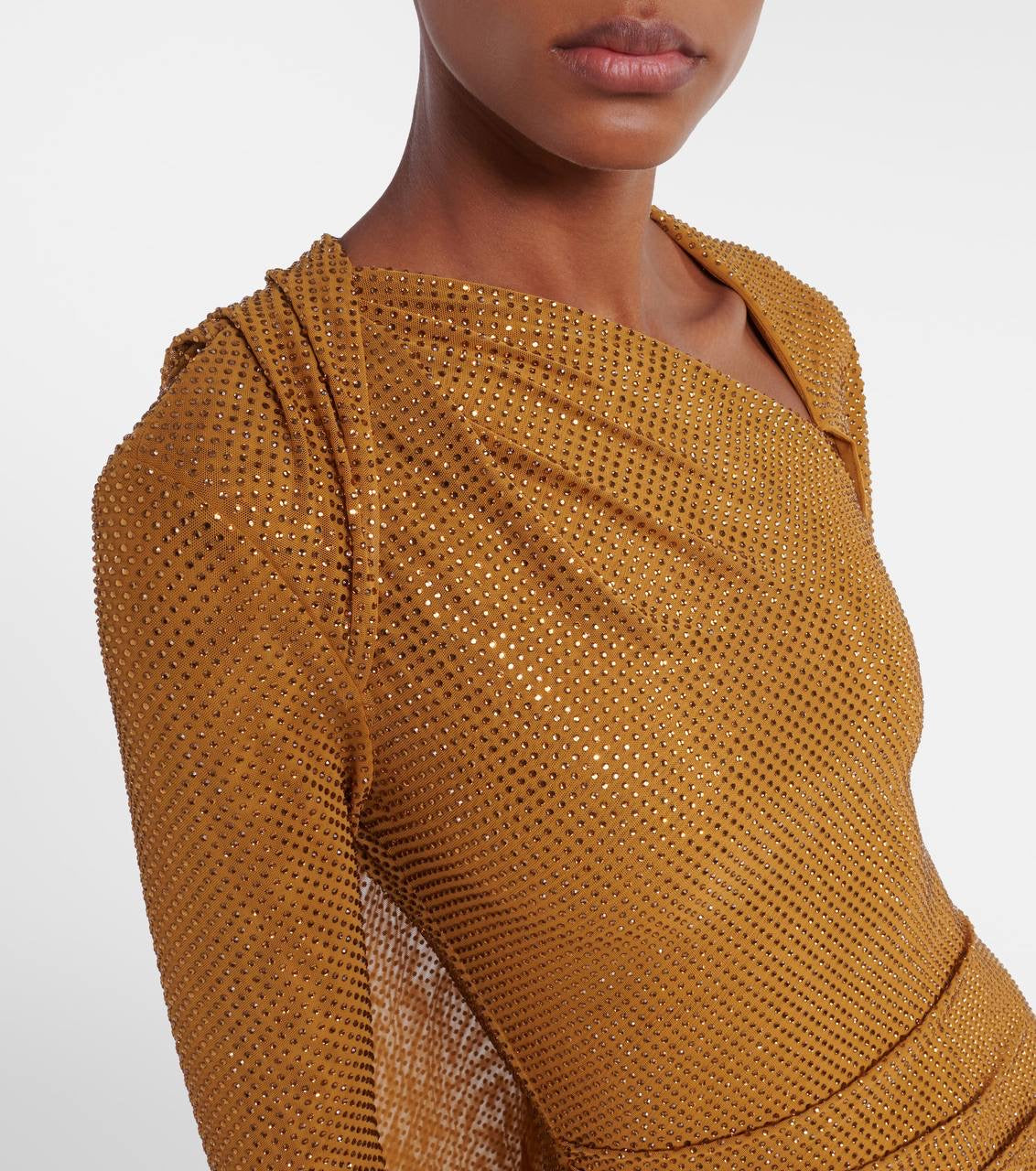 SP Gold Rhinestone Drape Midi Dress