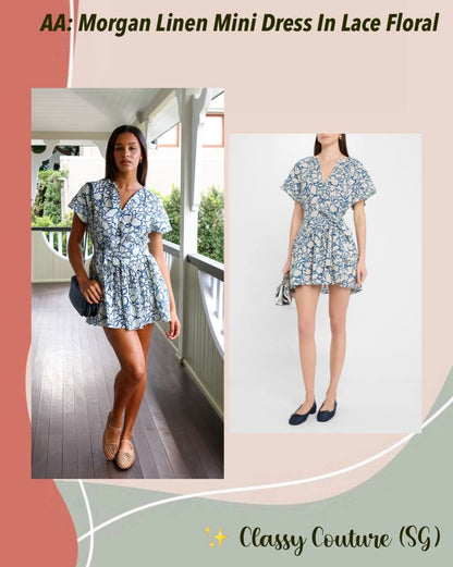 AA Morgan Linen Mini Dress in Lace Floral Flax