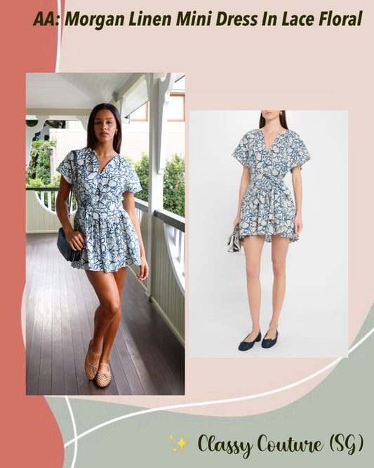 AA Morgan Linen Mini Dress in Lace Floral Flax
