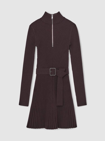 RS Vienna Rib-Knit Belted Half-Zip Flippy Dress