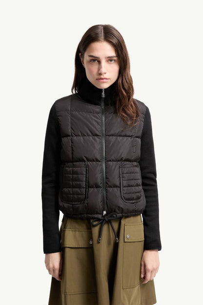 MC Square-Quilted Padded Wool Zip-Up Cardigan