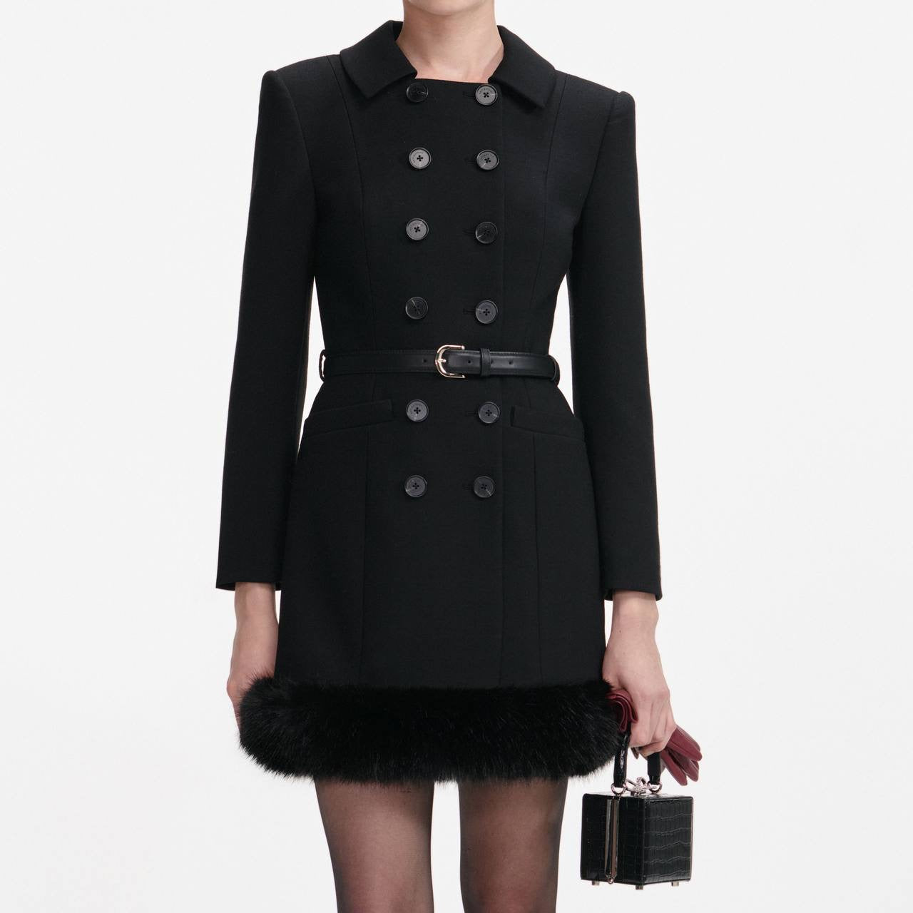 SP Black Wool Double Breasted Mini Dress