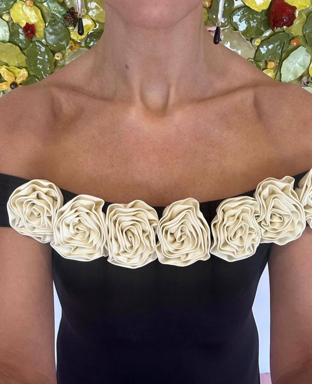 ML Gabrielle Off-Shoulder Top | Gabby 3D Rose Appliqué Maxi Dress