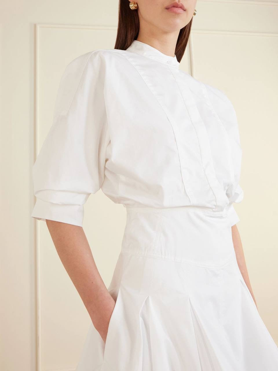 3 Colors! SK Effie Bubble Cotton-blend Mini Dress Shirtdress