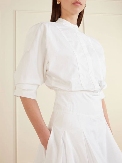 3 Colors! SK Effie Bubble Cotton-blend Mini Dress Shirtdress
