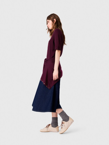 Malila Polo Collar Jumper Top | Cardigan with Embroidered Logo | Wool Burgundy Purple-red Set
