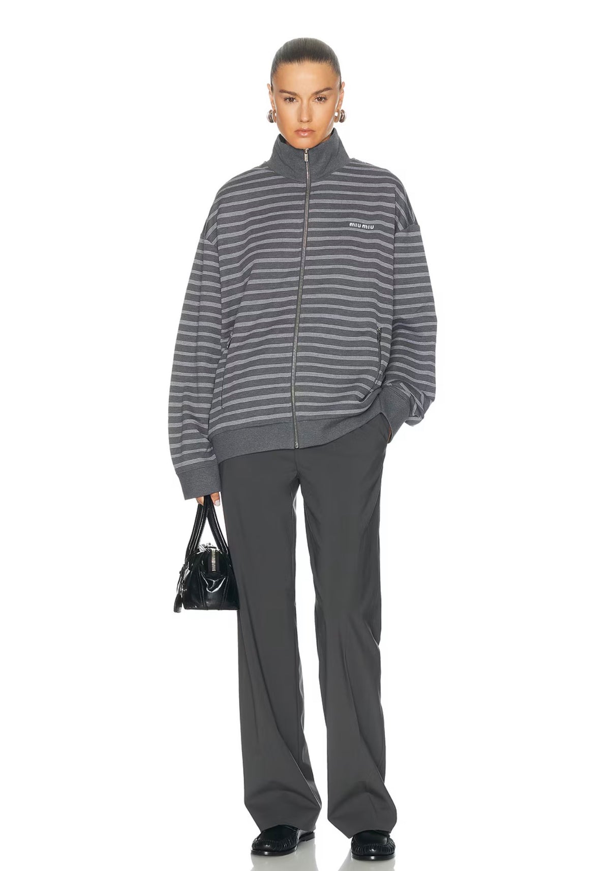 MM Grey White Striped Cotton Fleece Jacket