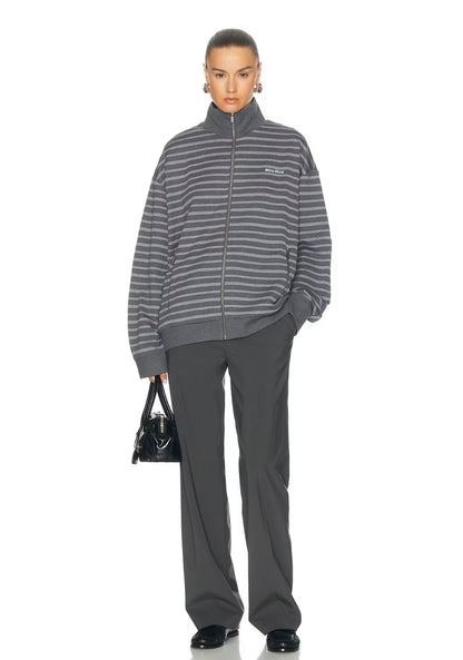 MM Grey White Striped Cotton Fleece Jacket