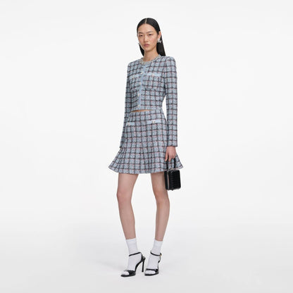 SP Blue Check Knit Cropped Cardigan | Mini Skirt | Set