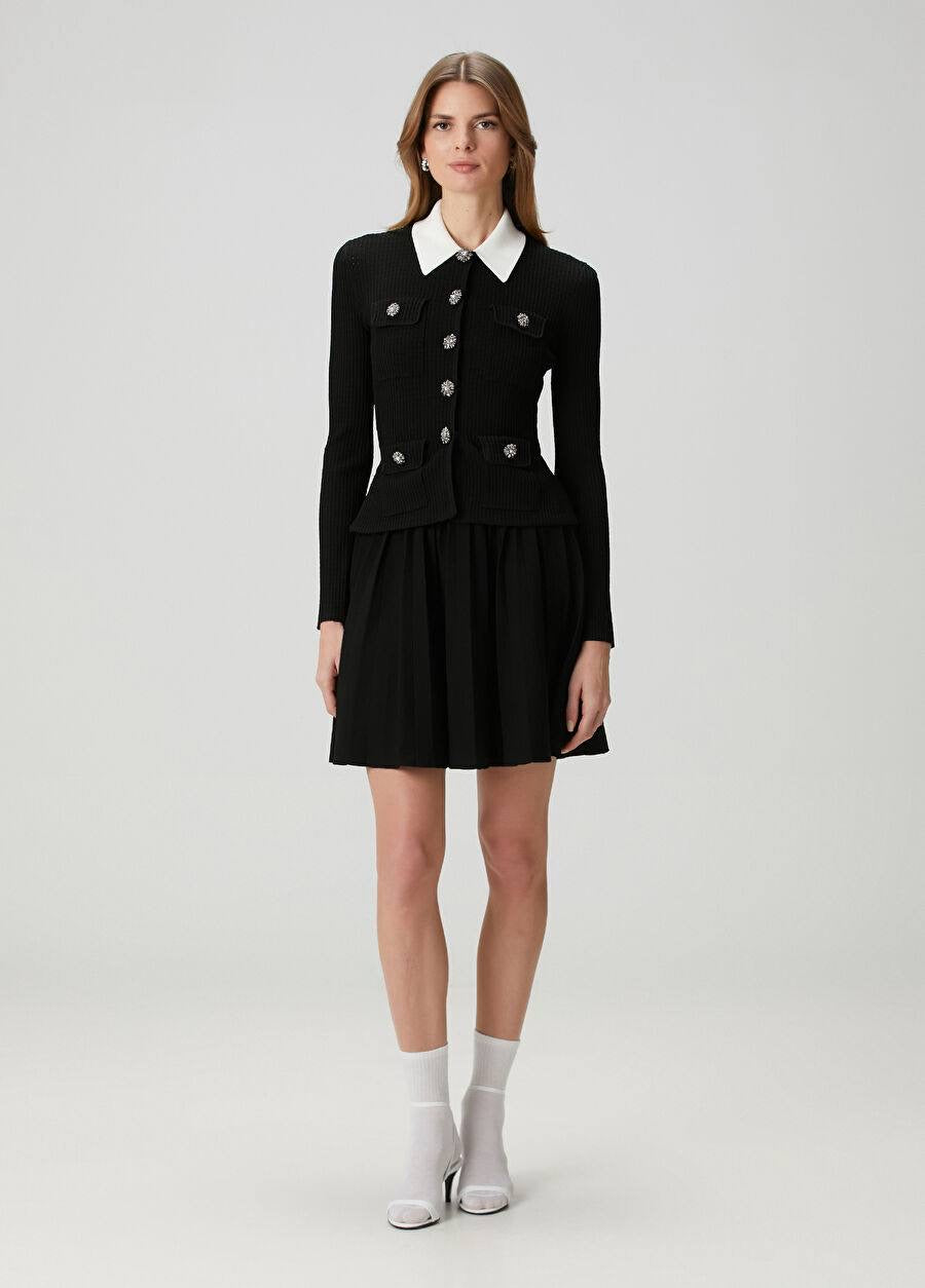 SP Black Contrast Collar Tailored Knit Mini | Midi Dress