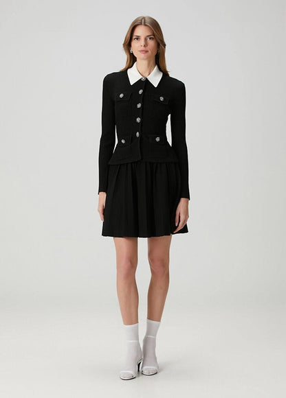 SP Black Contrast Collar Tailored Knit Mini | Midi Dress
