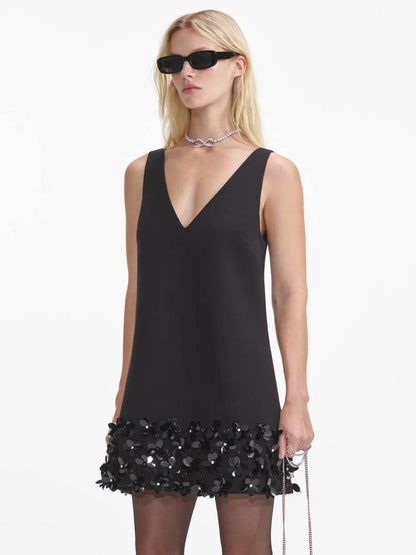 SP Black & Cream Crepe 3D Sequin Mini Dress