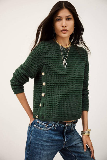 BA Gael Cotton-blend Long Sleeve Side-button Pullover Sweater