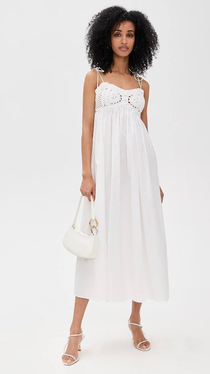 TG Kirsten Crochet Cotton Sundress Maxi Dress | Cami Babydoll Peplum Top