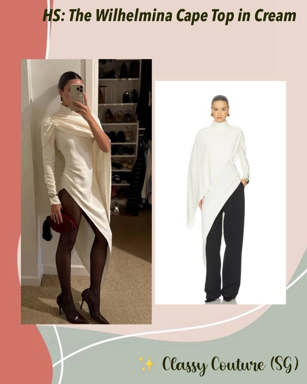 HS The Wilhelmina Viscose-blend Cape Top / Drape Mini Dress in Cream
