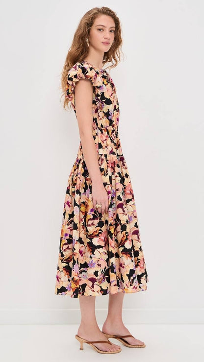 UJ Marin Puff Sleeve Cotton Midi Dress