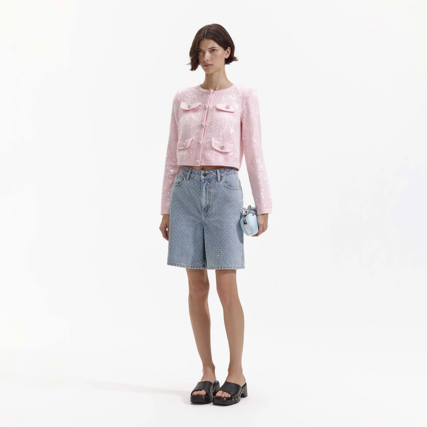 SP Pink Knit Sequin Cardigan | Mini Skirt | Set