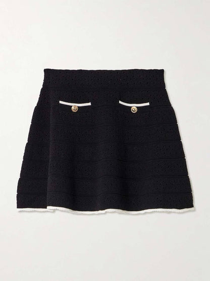 SP Black Pointelle Knit Crop Top | Mini Skirt | Set