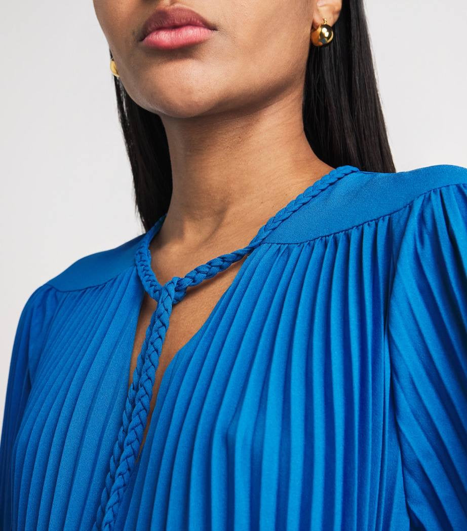 MJ Pleated Braided Drawstring Bell-sleeve Mini Dress