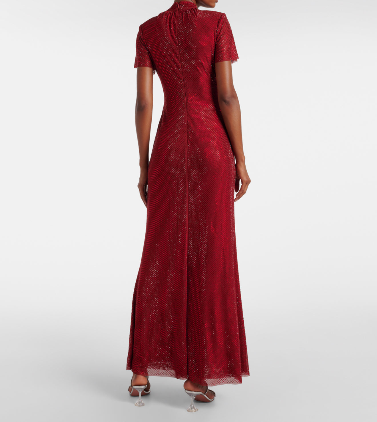 SP Red Rhinestone Mesh Maxi Dress