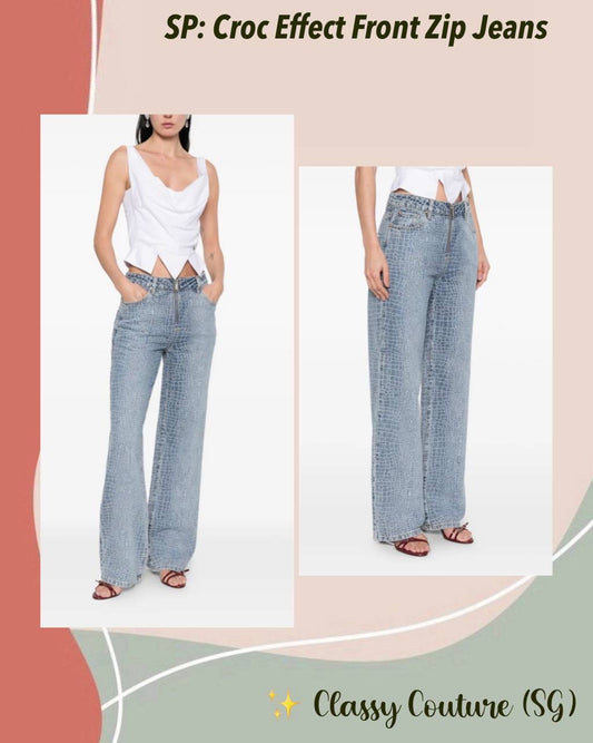 SP Croc Effect Front Zip Jeans