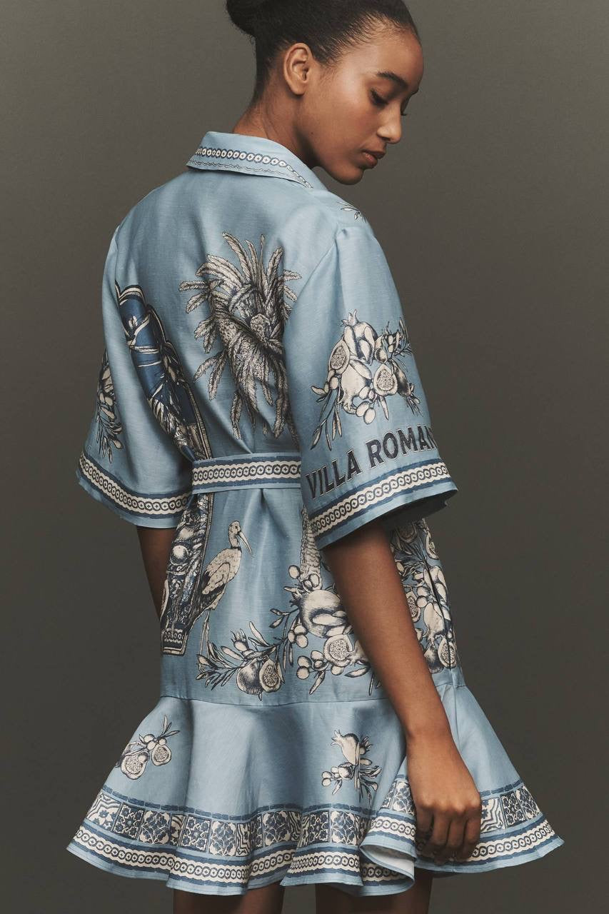 ALM Villa Romantica Linen-viscose Mini Dress ShirtDress