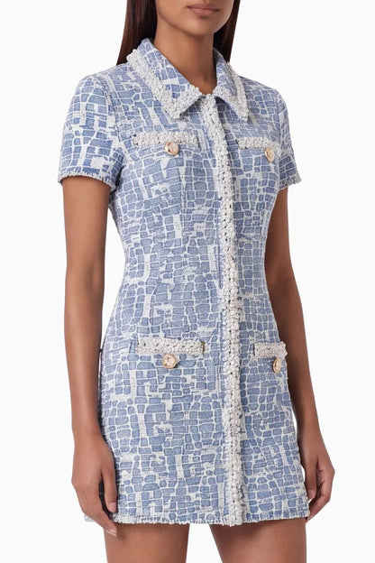 SP Blue Collared Textured Denim Mini Dress
