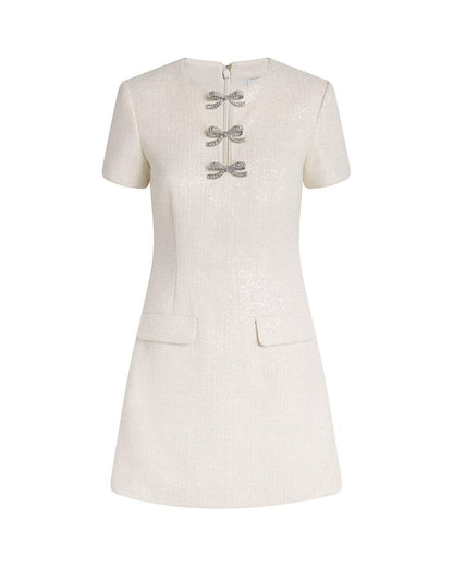SP Cream Boucle Bow Embellished Mini Dress