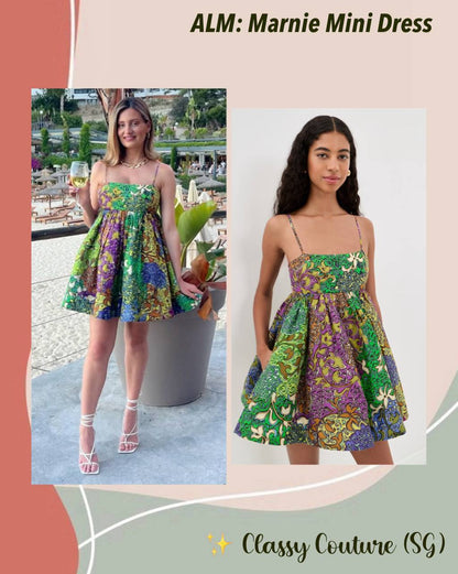 ALM020 Floral Patchwork Party Cotton-silk Babydoll Mini Dress