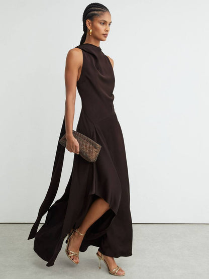 Sabine Satin Cape-Detail Maxi Dress